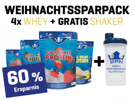 Weihnachts-Sparpack 100% WHEY + SHAKER 4x Erdbeere