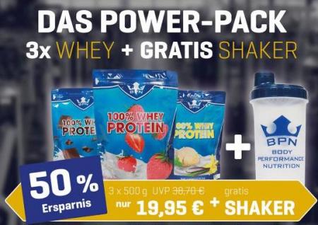POWER-PACK 100% WHEY + SHAKER 3x Erdbeere